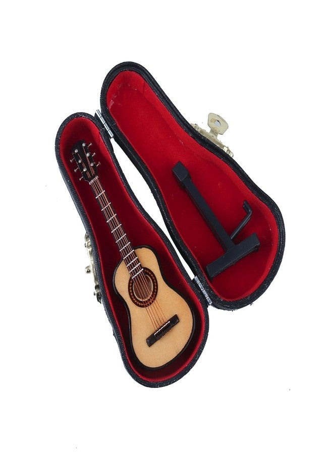 Dselvgvu Wooden Miniature Guitar with Stand and Case Mini Musical Instrument Guitar Replica Collectible Figurines Dollhouse Accessories Model Home Decoration Display Ornament (3.94"x1.42"x0.59") - Image 3